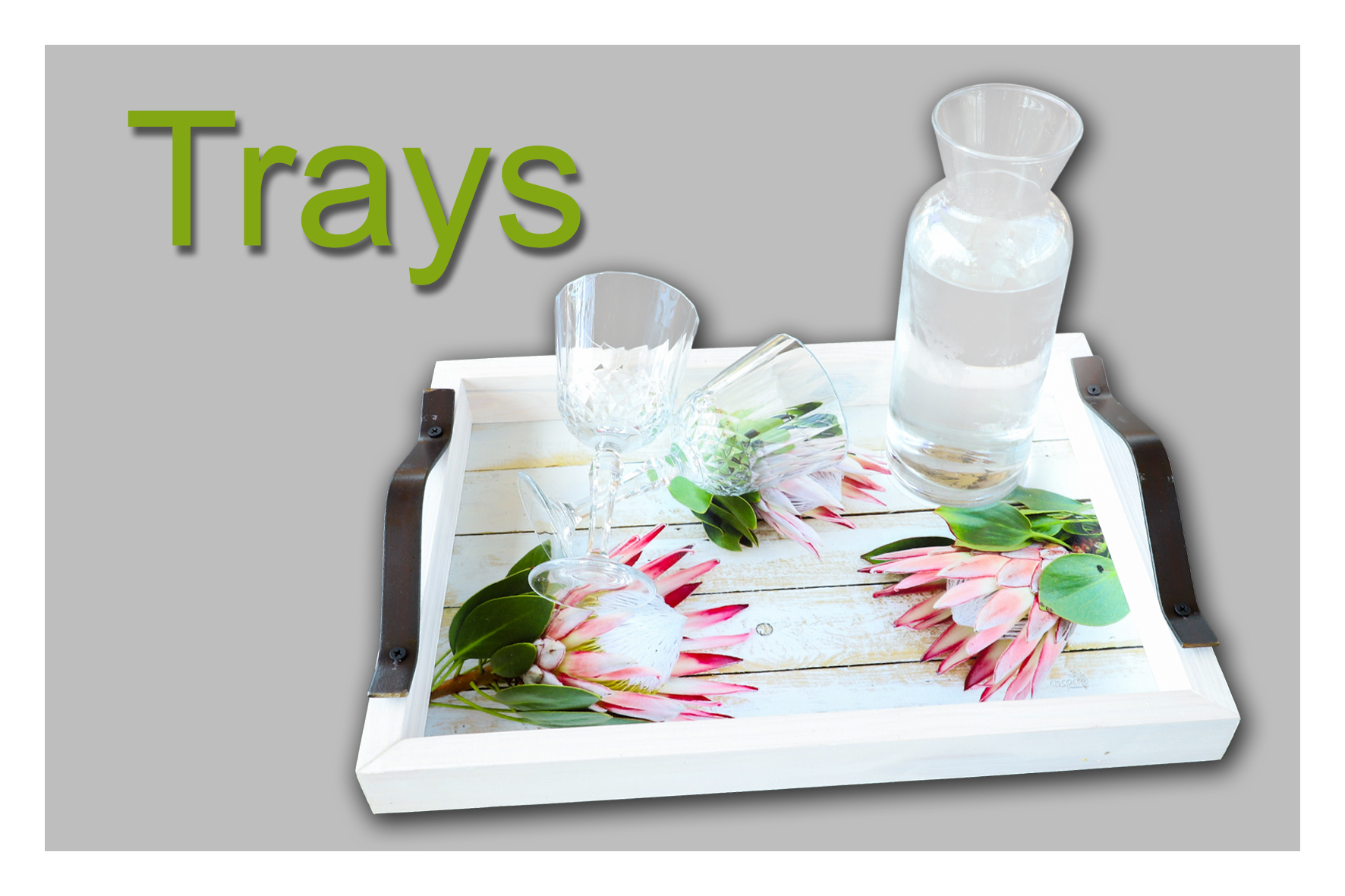 Inspire Photography and Decor, trays, serving tray, protea decor, protea tray