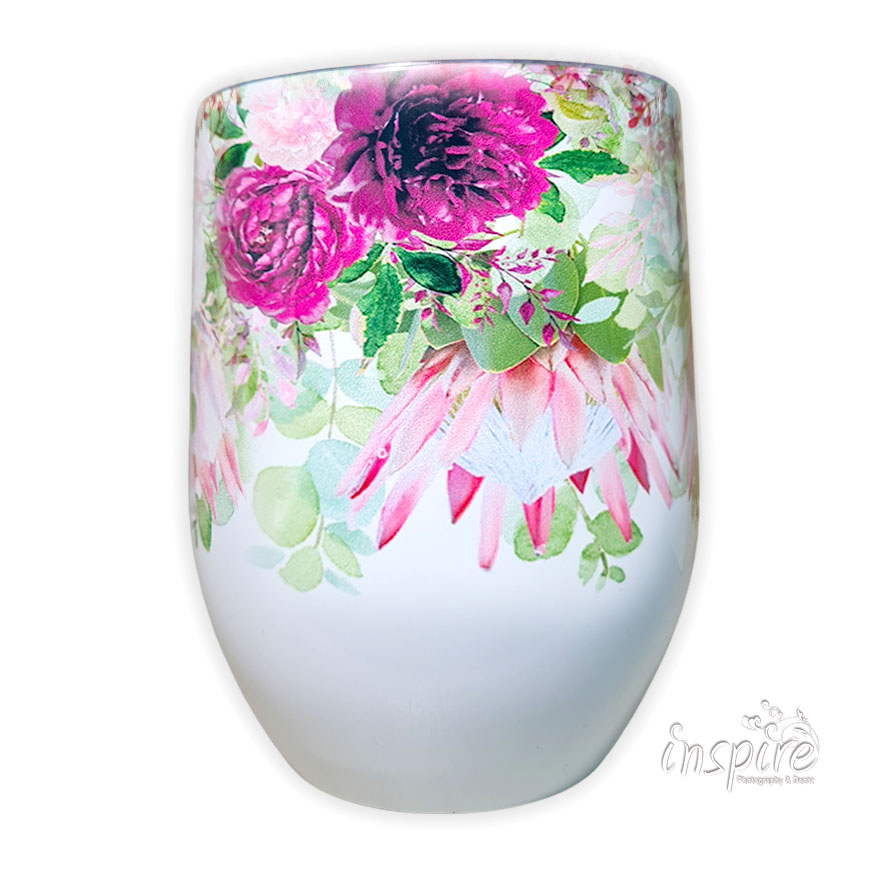 Wine Tumbler (Pink Peonies and Proteas)